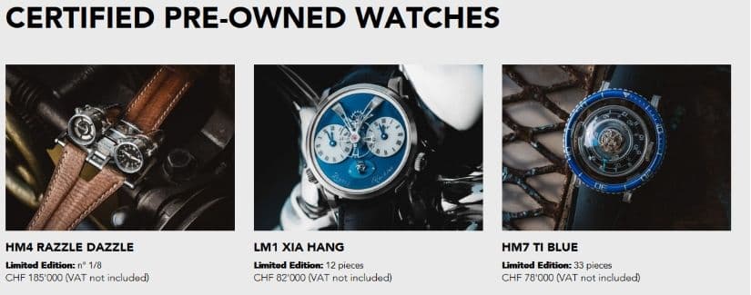 Цены на подержанные часы MB&F