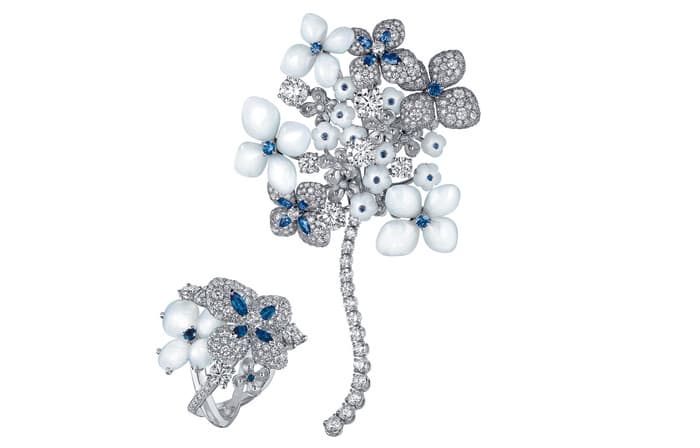 Chaumet Hortensia High Jewellery, подвижная брошь и кольцо