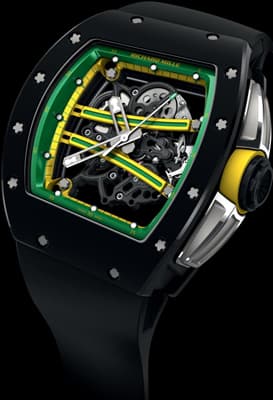 Премьера SIHH-14: Richard Mille RM 61-01 Yohan Blake со скелетонизированным калибром RMUL2, мосты которого вручную расписаны светящейся краской в цветах флага Ямайки