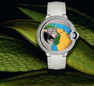 Ballon Bleu de Cartier Floral Marquetry в корпусе 42 мм из белого золота украшена 43 бриллиантами, автоматический калибр 049, лимит выпуска 20 экземпляров