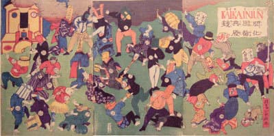 «Новое побеждает устаревшее», гравюра начала периода Мейдзи,1870 г.