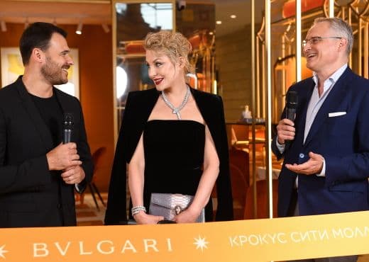 Эмин Агаларов, Жан-Кристоф Каттин, Рената Литвинова и Мария Миногарова на открытии бутика Bvlgari