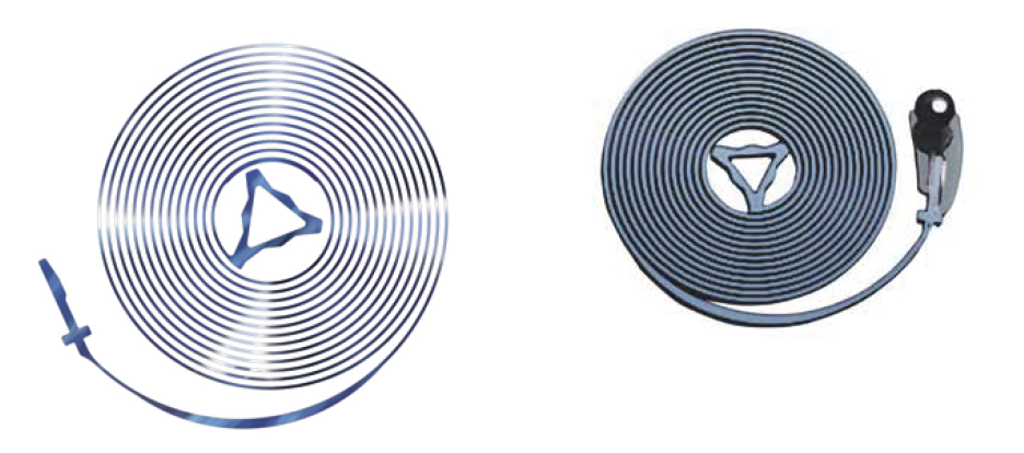 Обновленная спираль Spiromax (слева) изготовлена из кремния и снабжена сразу двумя витками: на внешнем конце (кривая Филлипса) и на внутреннем (кривая Гроссмана)
